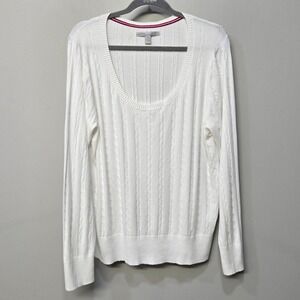 Old Navy Sweater Women Plus Size XXL White Cable Knit Preppy Y2K Tennis Academia